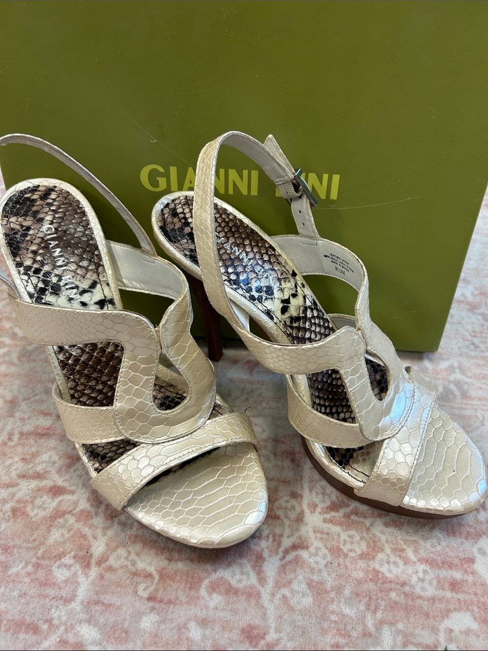 NWT Gianni Bini Cream Snake-Embossed Strappy High Heels